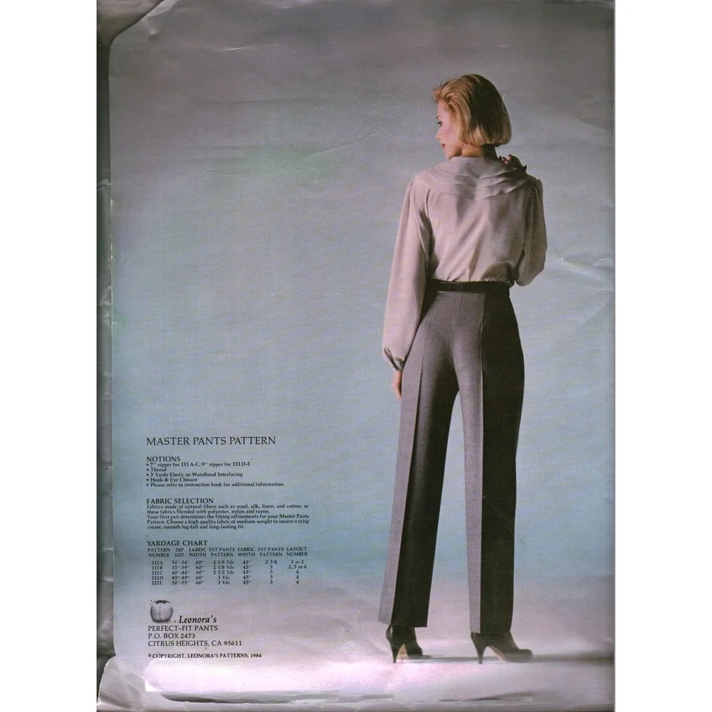 Vintage 1984 Leonoras Perfect-Fit Pants Master Sewing Pattern  111B